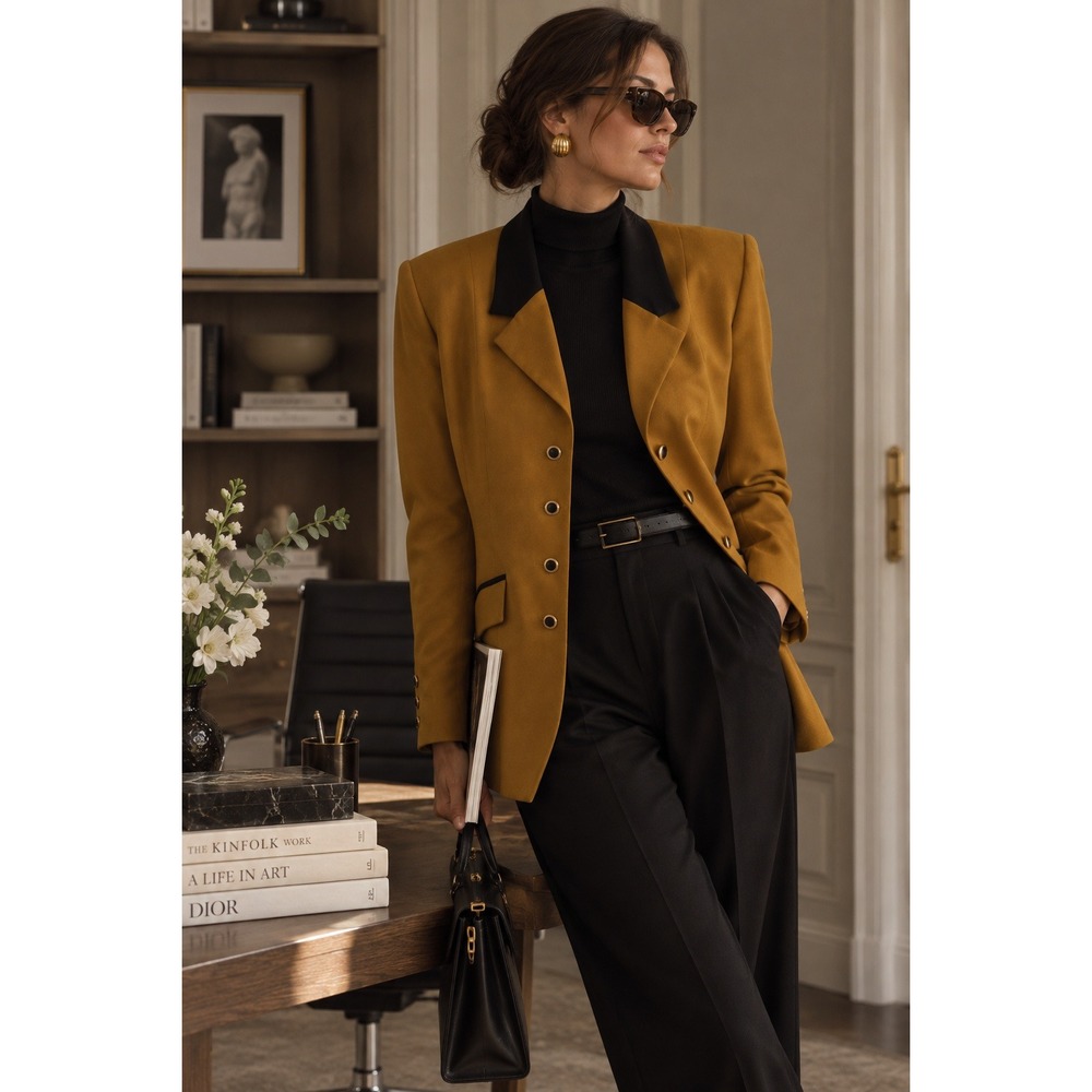 Componix Blazer Womens 8 Mustard Brown Black Vintage 90s Professional Academia